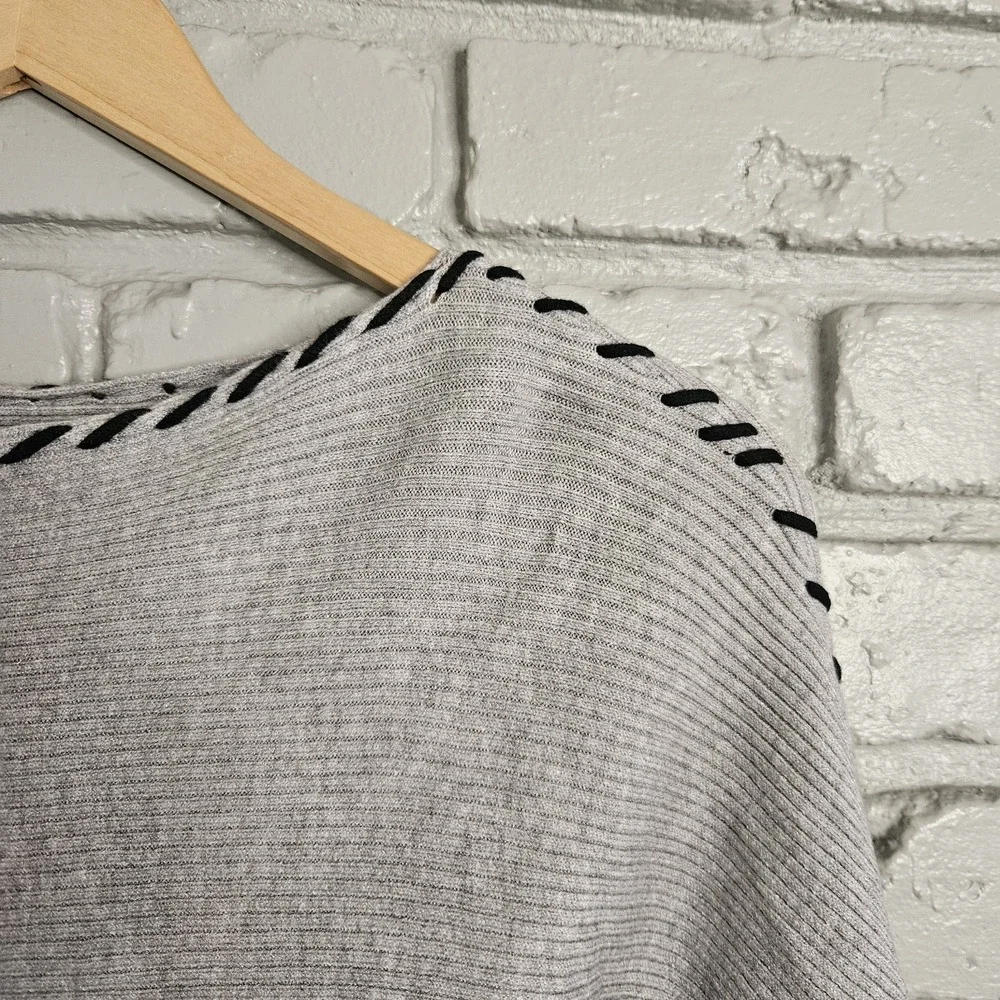 Magaschoni Womens Sweater XS Dolman Sleeve Contrast Stitch Ribbed Knit Boat Neck